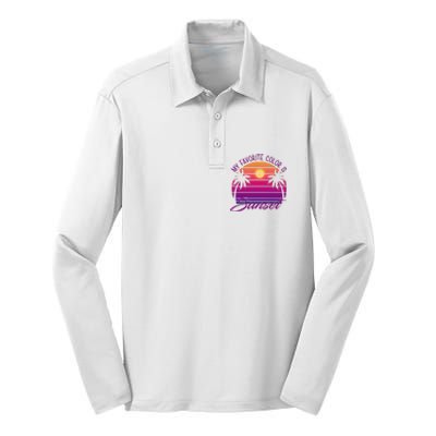 My Favorite Color Is Sunset Retro Summer Silk Touch Performance Long Sleeve Polo