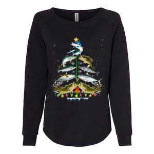 Merry Fishmas Christmas Tree Fish Fishing Fisherman Womens California Wash Sweatshirt