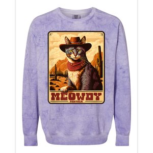 Meowdy! Funny Country Music Cat Cowboy Hat Wanted Poster Colorblast Crewneck Sweatshirt