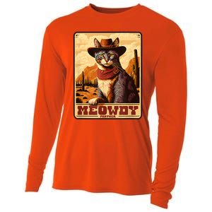 Meowdy! Funny Country Music Cat Cowboy Hat Wanted Poster Cooling Performance Long Sleeve Crew