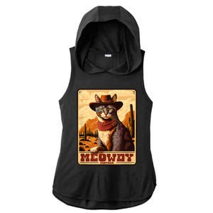 Meowdy! Funny Country Music Cat Cowboy Hat Wanted Poster Ladies PosiCharge Tri-Blend Wicking Draft Hoodie Tank