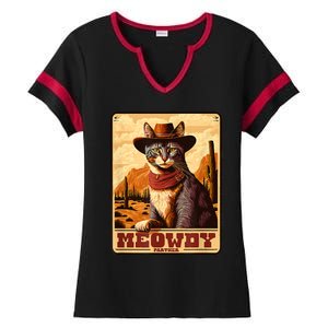 Meowdy! Funny Country Music Cat Cowboy Hat Wanted Poster Ladies Halftime Notch Neck Tee