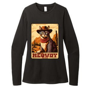 Meowdy! Funny Country Music Cat Cowboy Hat Wanted Poster Womens CVC Long Sleeve Shirt