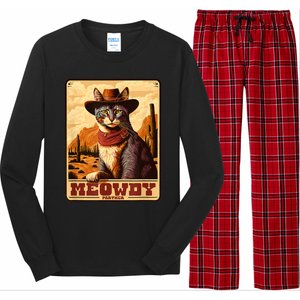 Meowdy! Funny Country Music Cat Cowboy Hat Wanted Poster Long Sleeve Pajama Set