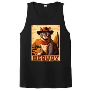 Meowdy! Funny Country Music Cat Cowboy Hat Wanted Poster PosiCharge Competitor Tank