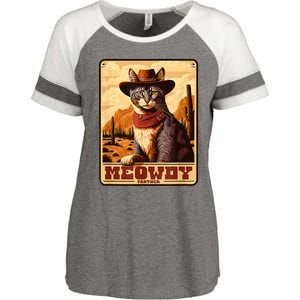 Meowdy! Funny Country Music Cat Cowboy Hat Wanted Poster Enza Ladies Jersey Colorblock Tee