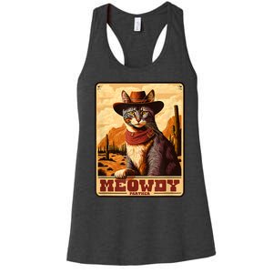 Meowdy! Funny Country Music Cat Cowboy Hat Wanted Poster Women's Racerback Tank