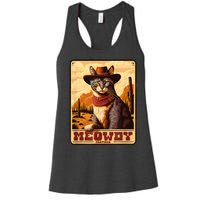 Meowdy! Funny Country Music Cat Cowboy Hat Wanted Poster Women's Racerback Tank