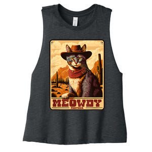 Meowdy! Funny Country Music Cat Cowboy Hat Wanted Poster Women's Racerback Cropped Tank