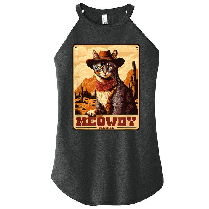 Meowdy! Funny Country Music Cat Cowboy Hat Wanted Poster Women's Perfect Tri Rocker Tank