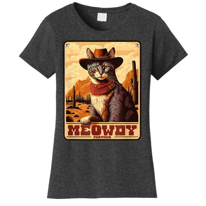 Meowdy! Funny Country Music Cat Cowboy Hat Wanted Poster Women's T-Shirt