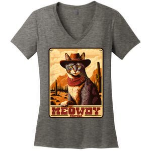 Meowdy! Funny Country Music Cat Cowboy Hat Wanted Poster Women's V-Neck T-Shirt