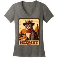 Meowdy! Funny Country Music Cat Cowboy Hat Wanted Poster Women's V-Neck T-Shirt