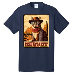 Meowdy! Funny Country Music Cat Cowboy Hat Wanted Poster Tall T-Shirt