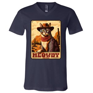 Meowdy! Funny Country Music Cat Cowboy Hat Wanted Poster V-Neck T-Shirt