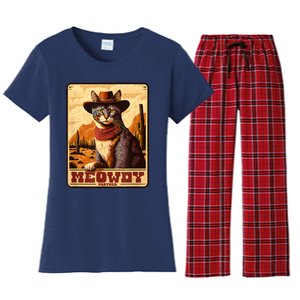 Meowdy! Funny Country Music Cat Cowboy Hat Wanted Poster Women's Flannel Pajama Set