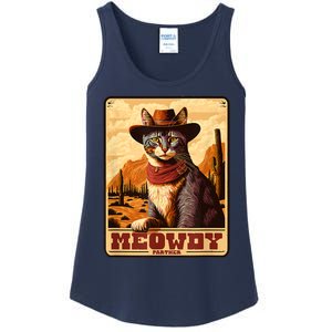 Meowdy! Funny Country Music Cat Cowboy Hat Wanted Poster Ladies Essential Tank