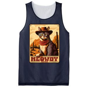 Meowdy! Funny Country Music Cat Cowboy Hat Wanted Poster Mesh Reversible Basketball Jersey Tank