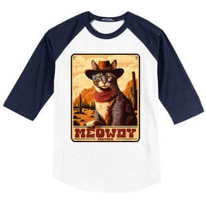 Meowdy! Funny Country Music Cat Cowboy Hat Wanted Poster Baseball Sleeve Shirt