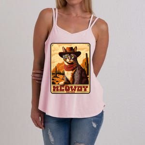 Meowdy! Funny Country Music Cat Cowboy Hat Wanted Poster Women's Strappy Tank