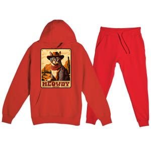 Meowdy! Funny Country Music Cat Cowboy Hat Wanted Poster Premium Hooded Sweatsuit Set