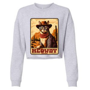 Meowdy! Funny Country Music Cat Cowboy Hat Wanted Poster Cropped Pullover Crew