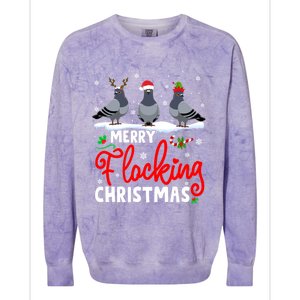 Merry Flocking Christmas Reindeer Santa Elf Pigeon Xmas Gift Colorblast Crewneck Sweatshirt