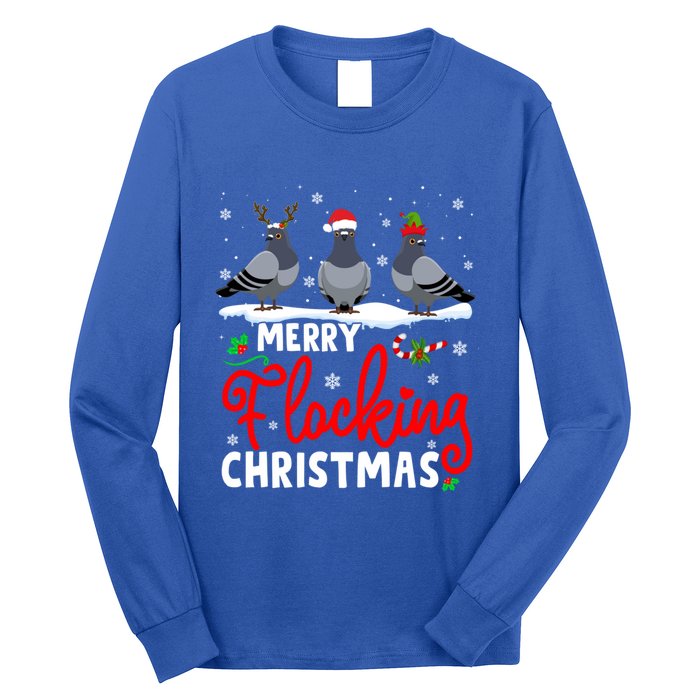 Merry Flocking Christmas Reindeer Santa Elf Pigeon Xmas Gift Long Sleeve Shirt