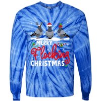 Merry Flocking Christmas Reindeer Santa Elf Pigeon Xmas Gift Tie-Dye Long Sleeve Shirt