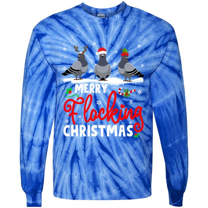 Merry Flocking Christmas Reindeer Santa Elf Pigeon Xmas Gift Tie-Dye Long Sleeve Shirt