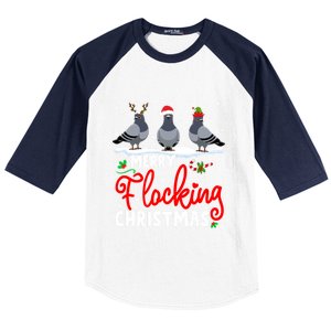 Merry Flocking Christmas Reindeer Santa Elf Pigeon Xmas Gift Baseball Sleeve Shirt