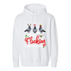 Merry Flocking Christmas Reindeer Santa Elf Pigeon Xmas Gift Garment-Dyed Fleece Hoodie