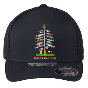 Merry Fishmas Christmas Tree Flexfit Unipanel Trucker Cap