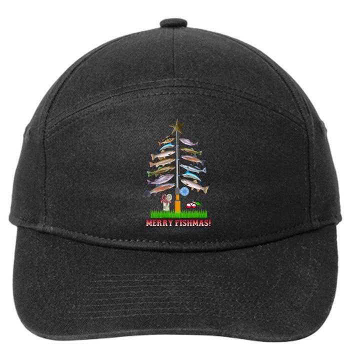 Merry Fishmas Christmas Tree 7-Panel Snapback Hat