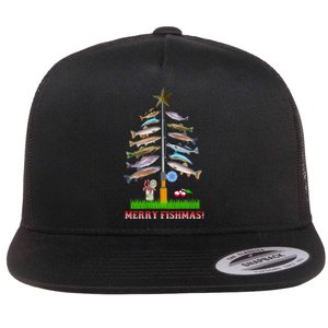 Merry Fishmas Christmas Tree Flat Bill Trucker Hat