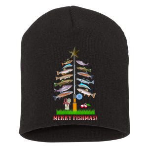 Merry Fishmas Christmas Tree Short Acrylic Beanie