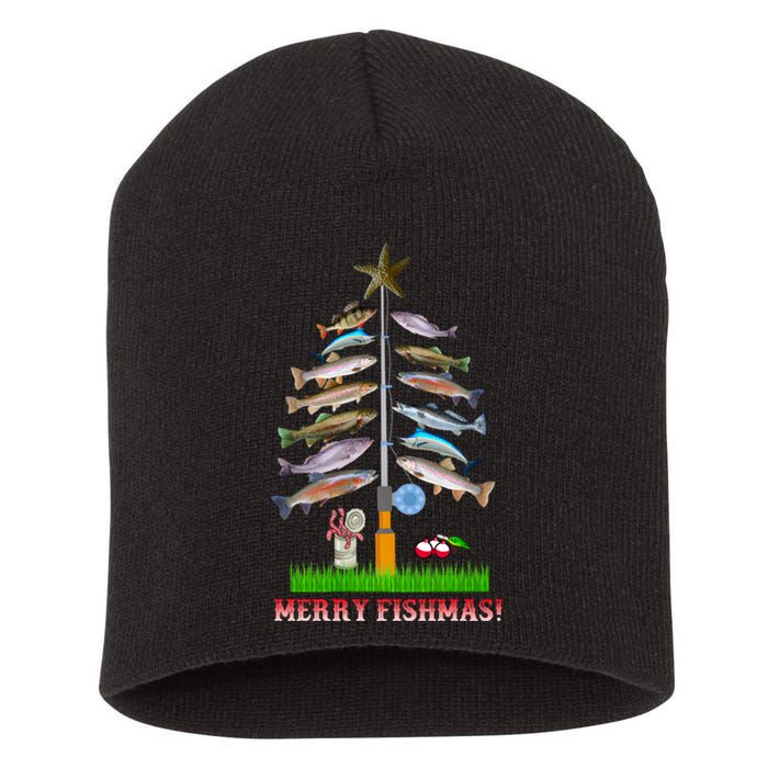 Merry Fishmas Christmas Tree Short Acrylic Beanie