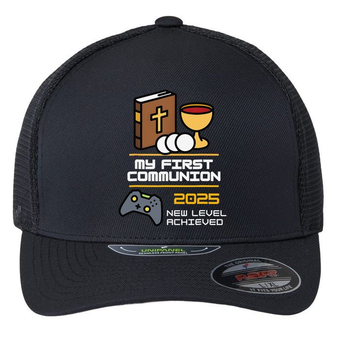 My First Communion 2025 New Level Achieved Flexfit Unipanel Trucker Cap
