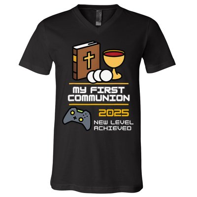 My First Communion 2025 New Level Achieved V-Neck T-Shirt