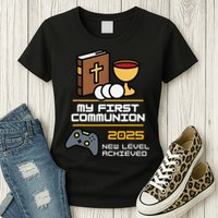 My First Communion 2025 New Level Achieved Womens T-Shirt