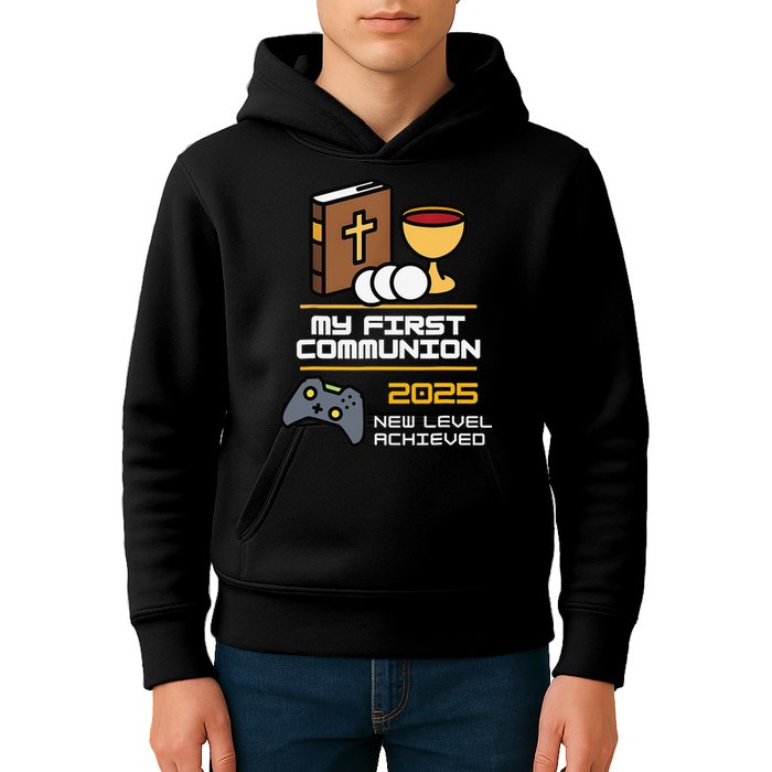 My First Communion 2025 New Level Achieved Kids Hoodie