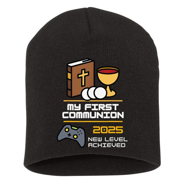 My First Communion 2025 New Level Achieved Short Acrylic Beanie
