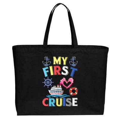 My First Cruise, Wo, Girl and Boy Funny Cruise Trip Cotton Canvas Jumbo Tote