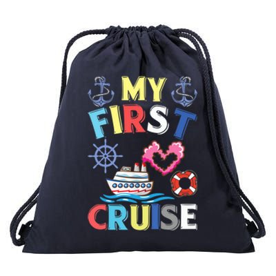 My First Cruise, Wo, Girl and Boy Funny Cruise Trip Drawstring Bag