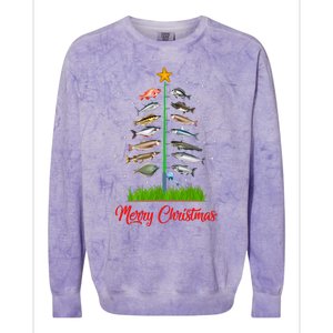 Merry Fishmas Christmas Tree Fish Fishing Colorblast Crewneck Sweatshirt