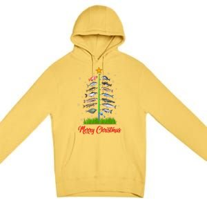 Merry Fishmas Christmas Tree Fish Fishing Premium Pullover Hoodie