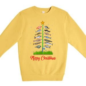 Merry Fishmas Christmas Tree Fish Fishing Premium Crewneck Sweatshirt