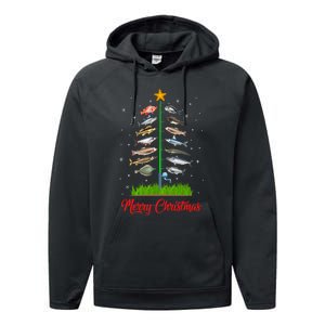 Merry Fishmas Christmas Tree Fish Fishing Performance Fleece Hoodie