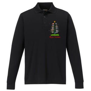 Merry Fishmas Christmas Tree Fish Fishing Performance Long Sleeve Polo