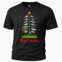 Merry Fishmas Christmas Tree Fish Fishing Cooling Performance Crew T-Shirt